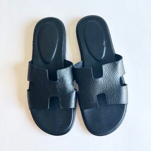Men’s AMS Mexico Black Pebble Genuine Leather Flip Flops Sandals size US 8.5